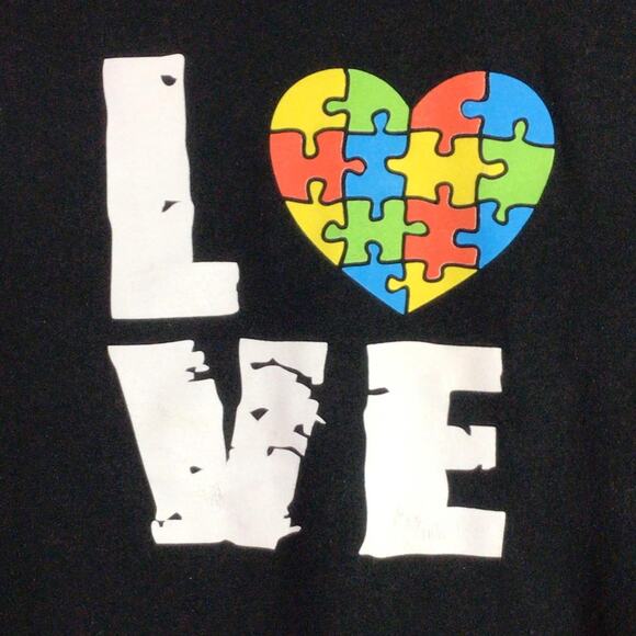 Autism Awareness AA Love Puzzle Piece T Shirt Black Small - Picture 2 of 4